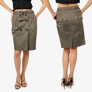 Burberry Authentic Khaki Twill Belted Pencil Skirt